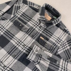 Orvis Flannel Shirt Jacket Shacket Men L Gray Black Heritage Plaid Outdoor Work